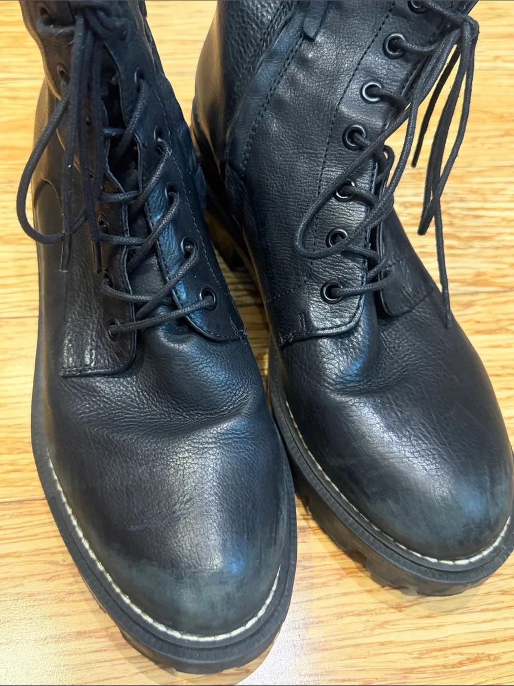 Sam Edelman Black Leather Lug Sole Combat Boots